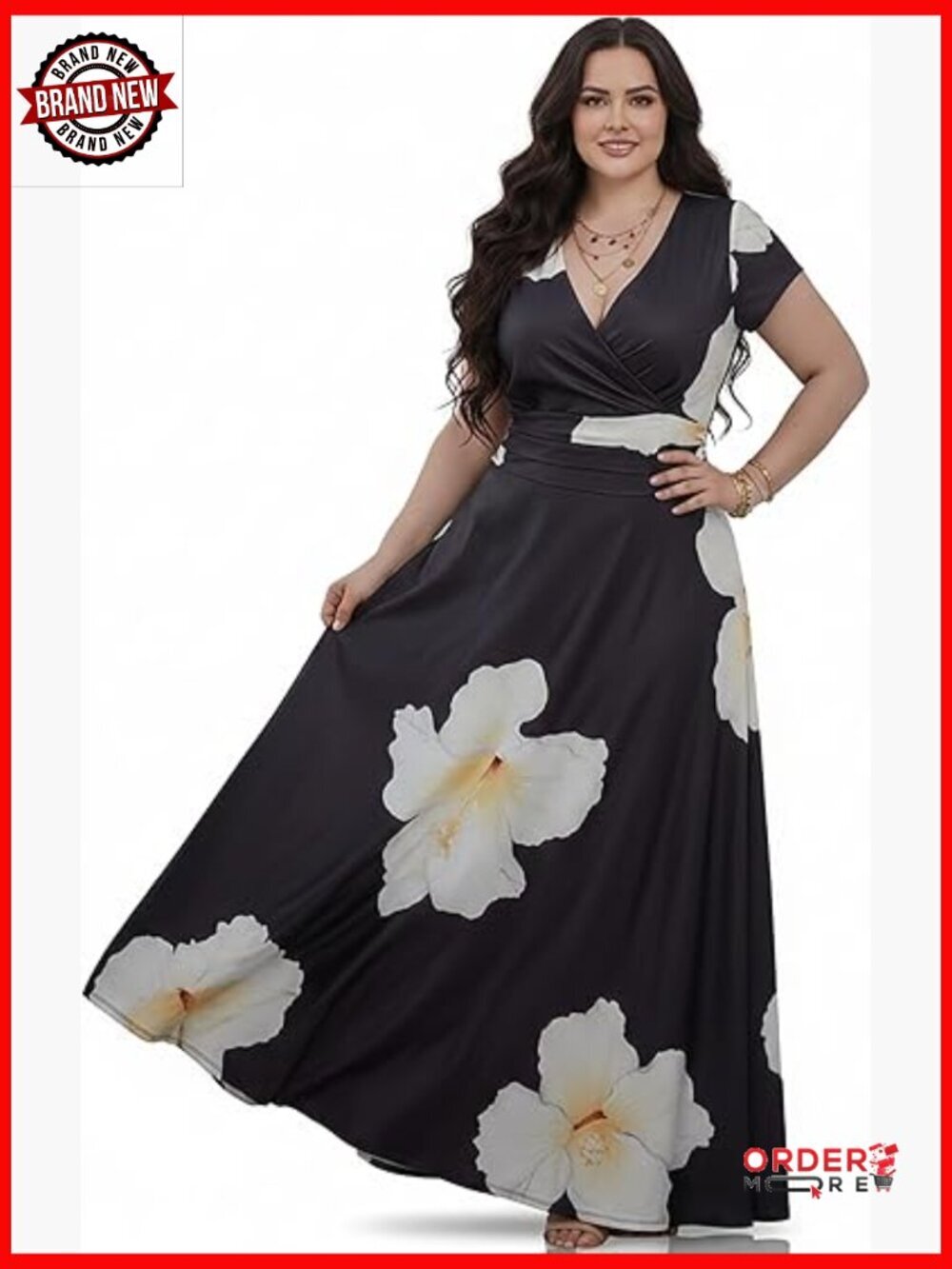 Elegant Floor Length Maxi Dress with V-Neck Cap Sleeve